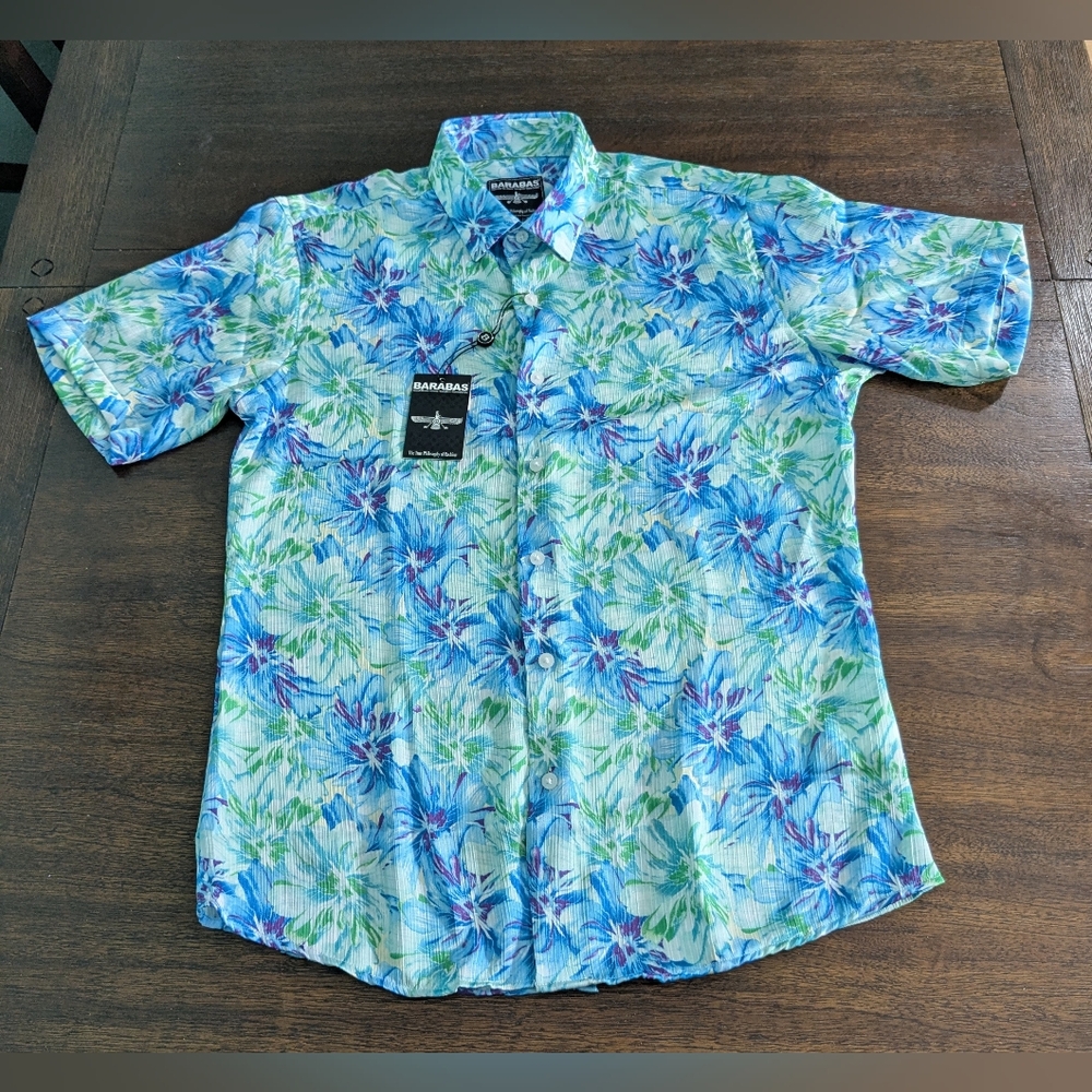 New with Tag Barabas Men HAWII Shirt Size L Beautiful Green And Blue Color